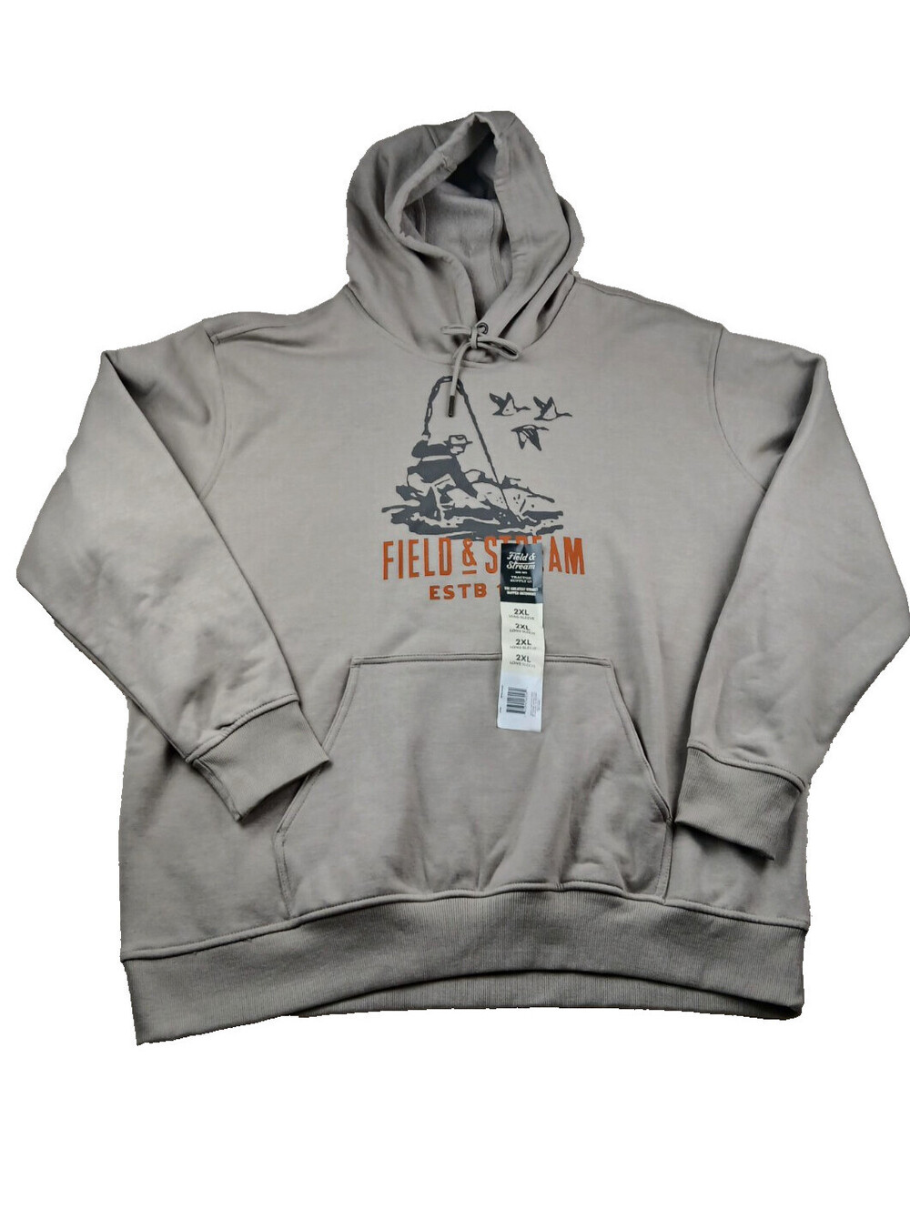 Field & Stream Hoodie Trout Fishing Hunting Geese Duck Tan/gray Pocket 2XL NEW